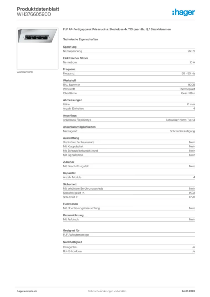 Bild Hager Produktdatenblatt WH37660590D | Hager Schweiz