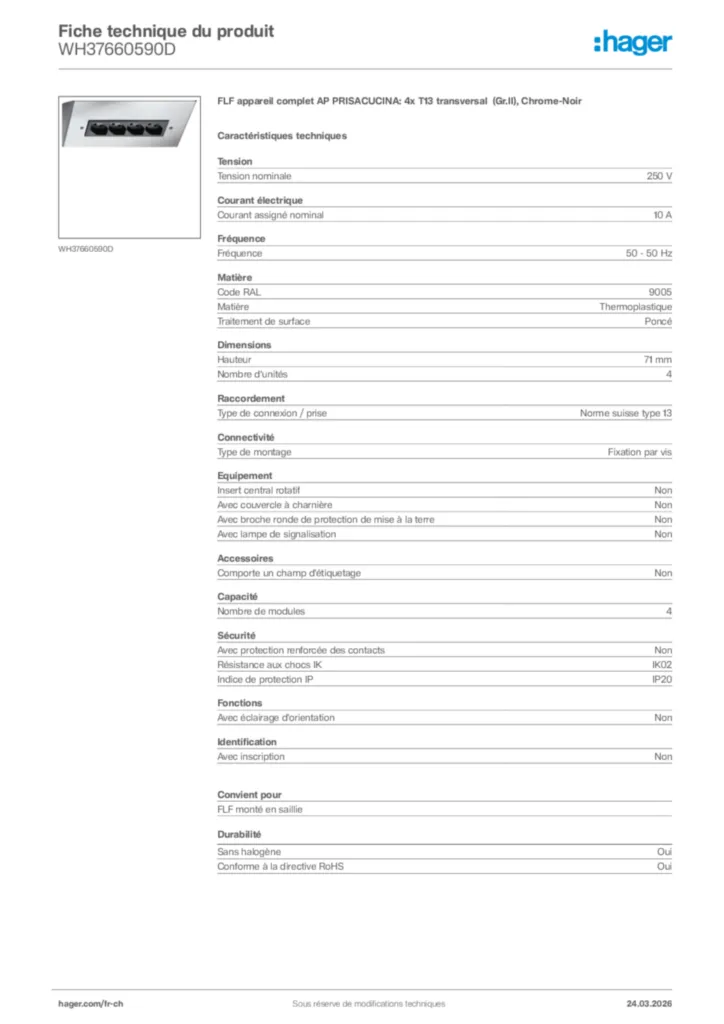 Image Hager Fiche technique du produit WH37660590D | Hager Suisse
