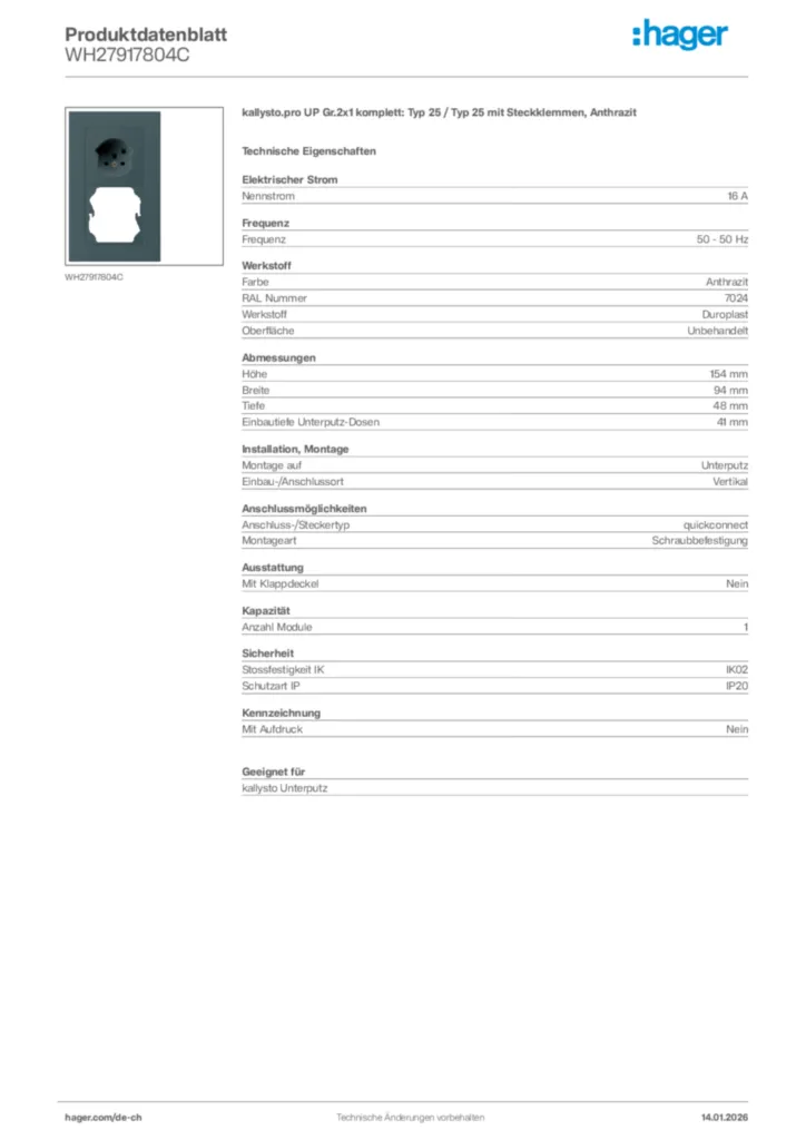 Bild Hager Produktdatenblatt WH27917804C | Hager Schweiz