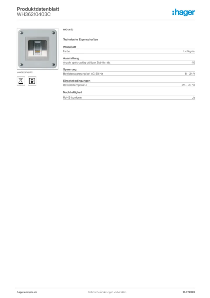 Bild Hager Produktdatenblatt WH36210403C | Hager Schweiz