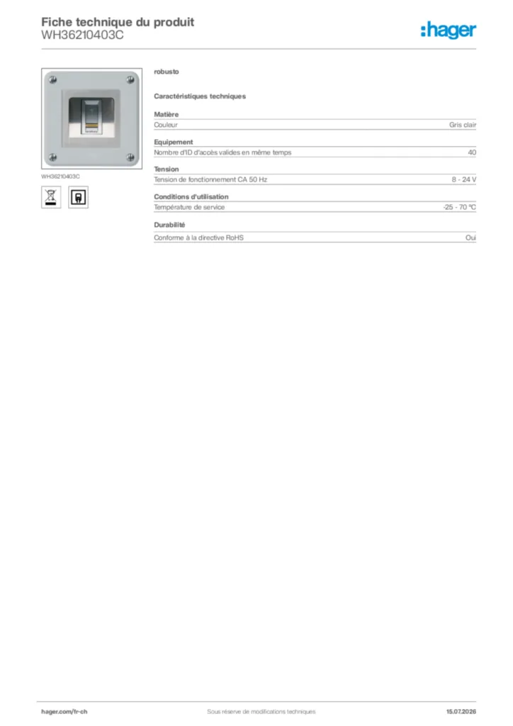 Image Hager Fiche technique du produit WH36210403C | Hager Suisse