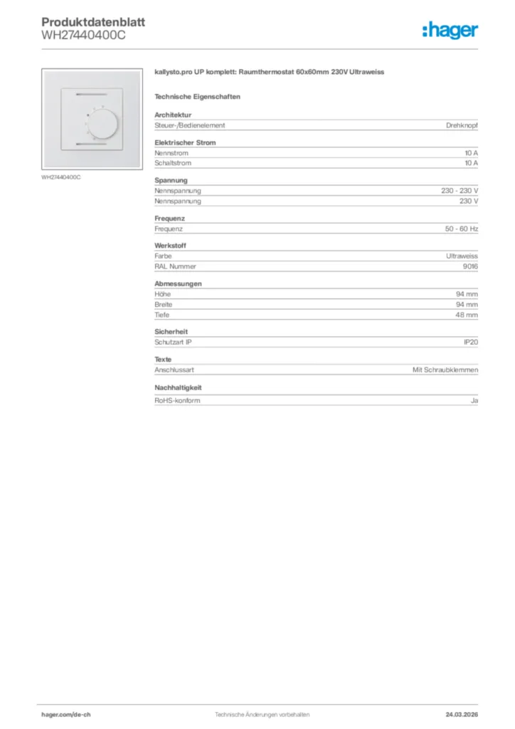 Bild Hager Produktdatenblatt WH27440400C | Hager Schweiz