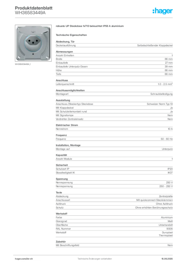 Bild Hager Produktdatenblatt WH36583449A | Hager Schweiz