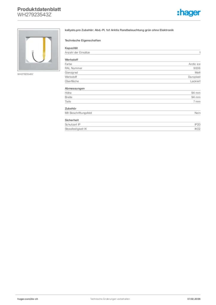 Bild Hager Produktdatenblatt WH27923543Z | Hager Schweiz