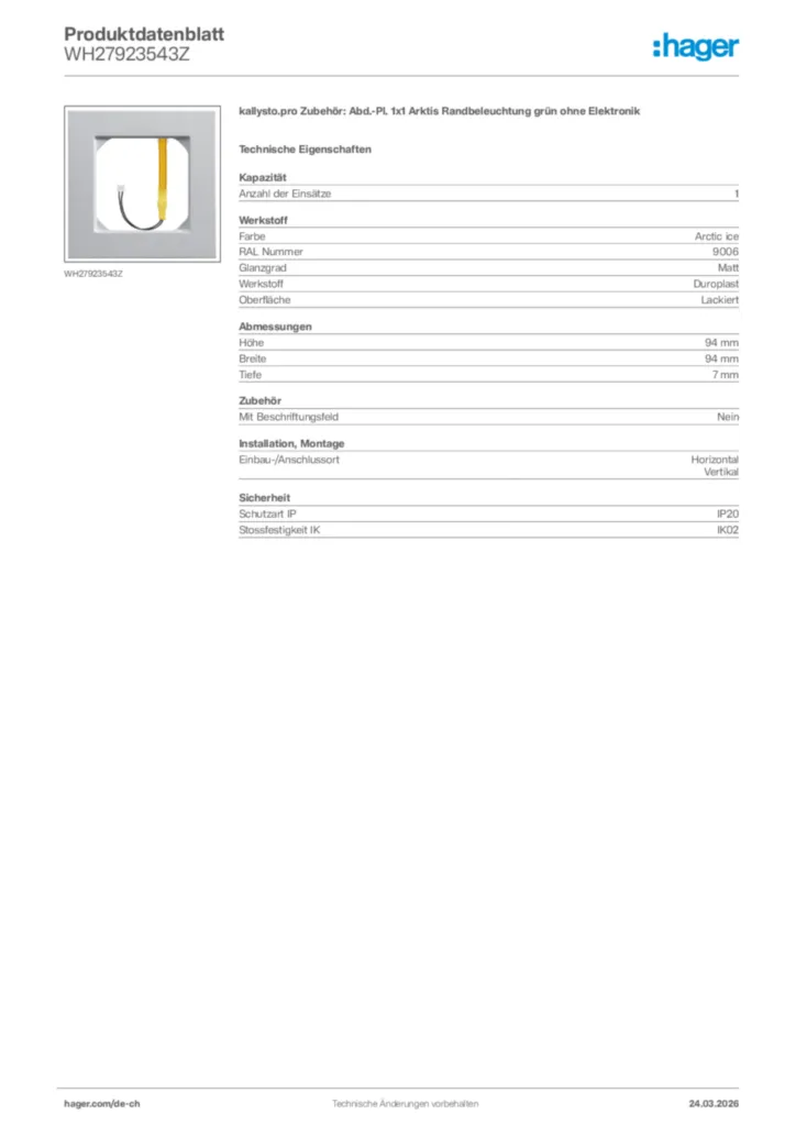 Bild Hager Produktdatenblatt WH27923543Z | Hager Schweiz