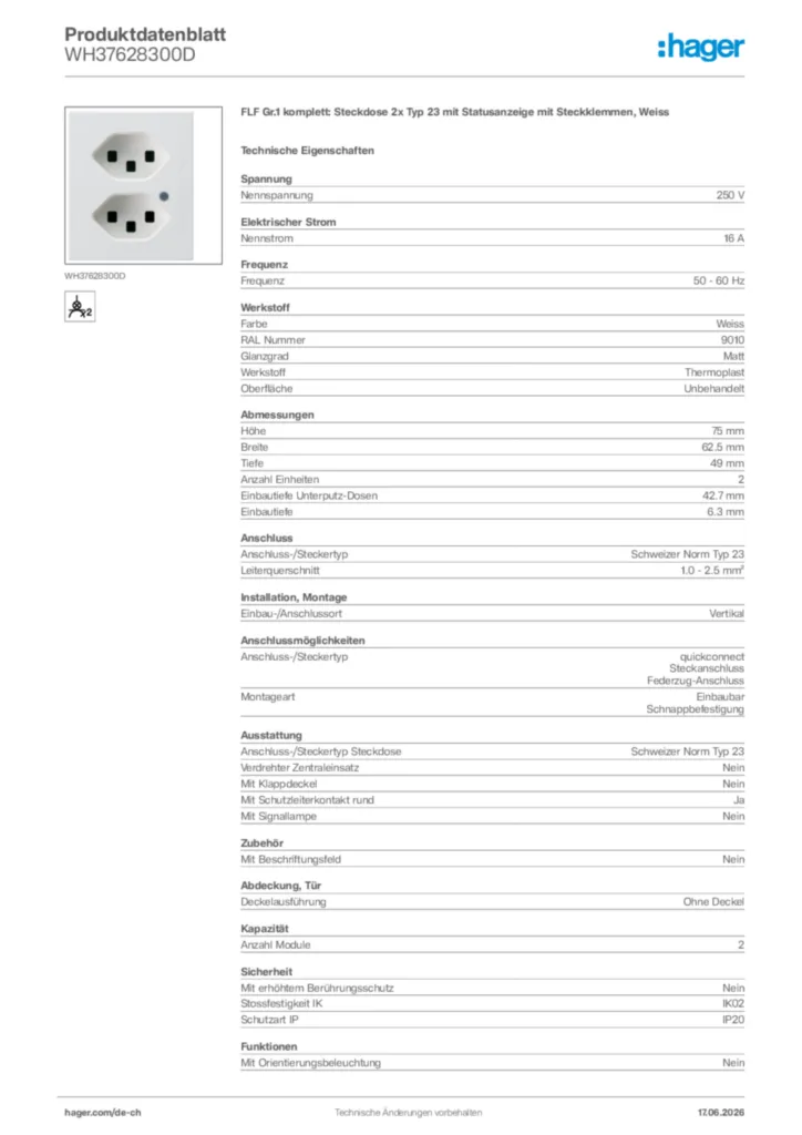 Bild Hager Produktdatenblatt WH37628300D | Hager Schweiz