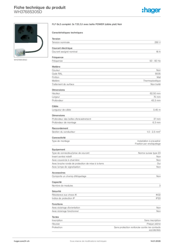 Image Hager Fiche technique du produit WH37685305D | Hager Suisse