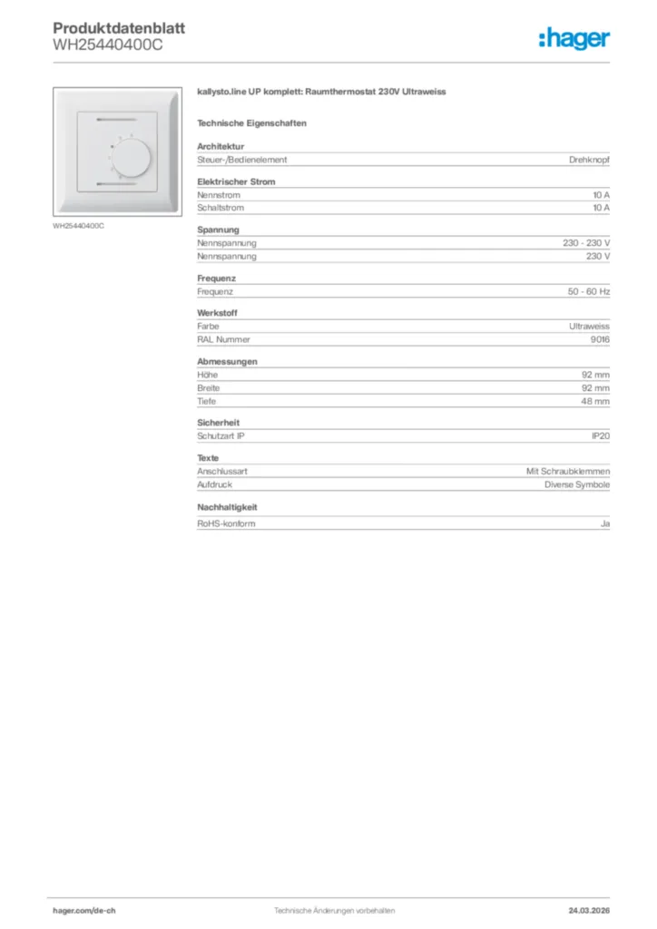 Bild Hager Produktdatenblatt WH25440400C | Hager Schweiz