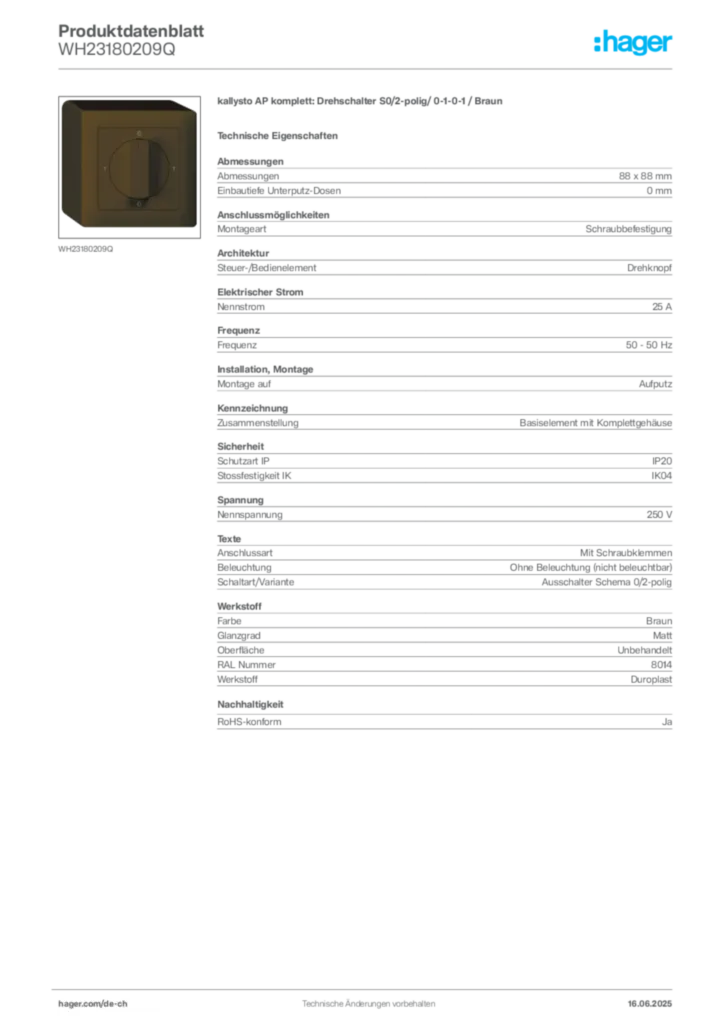 Bild Hager Produktdatenblatt WH23180209Q | Hager Schweiz