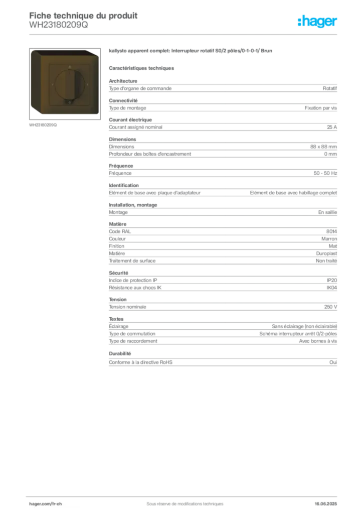 Image Hager Fiche technique du produit WH23180209Q | Hager Suisse