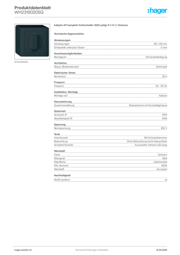 Bild Hager Produktdatenblatt WH23180205Q | Hager Schweiz