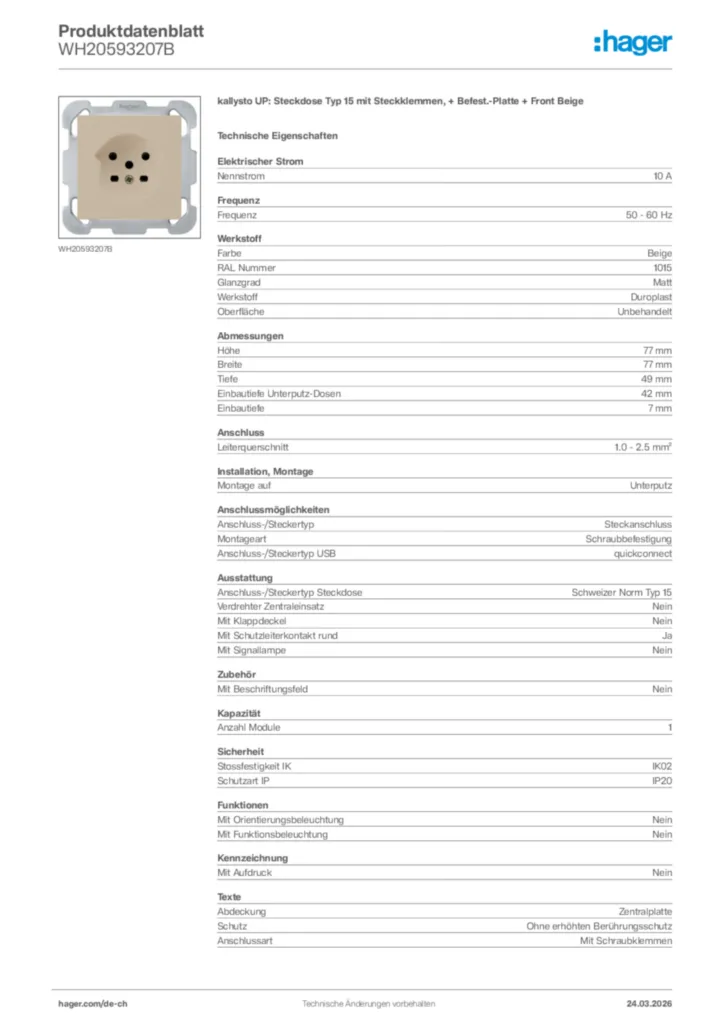 Bild Hager Produktdatenblatt WH20593207B | Hager Schweiz