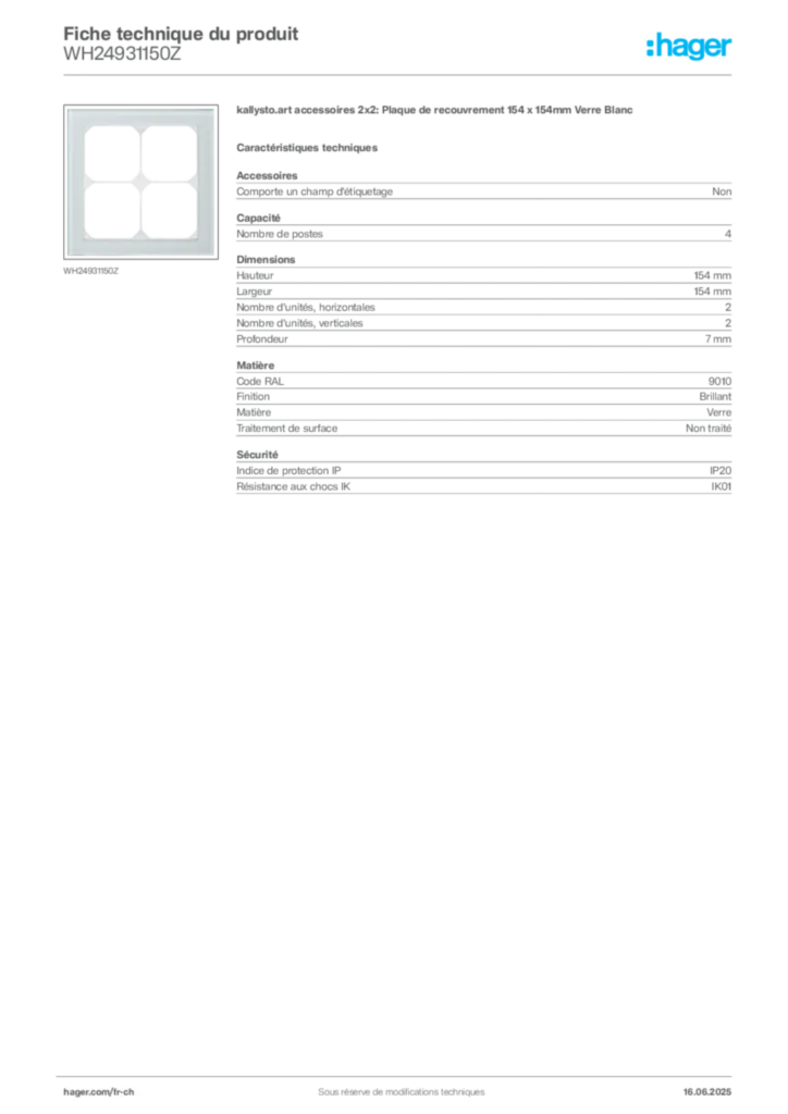 Image Hager Fiche technique du produit WH24931150Z | Hager Suisse