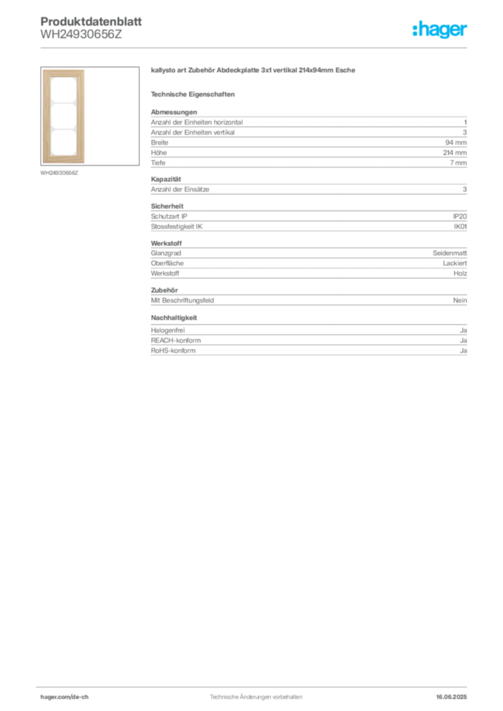 Bild Hager Produktdatenblatt WH24930656Z | Hager Schweiz