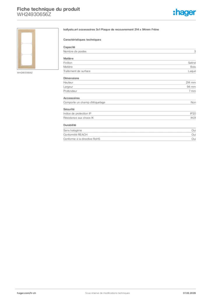 Image Hager Fiche technique du produit WH24930656Z | Hager Suisse