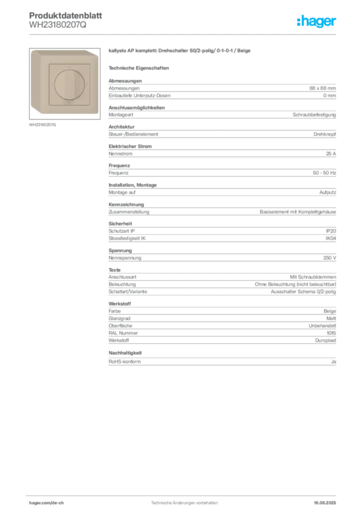 Bild Hager Produktdatenblatt WH23180207Q | Hager Schweiz