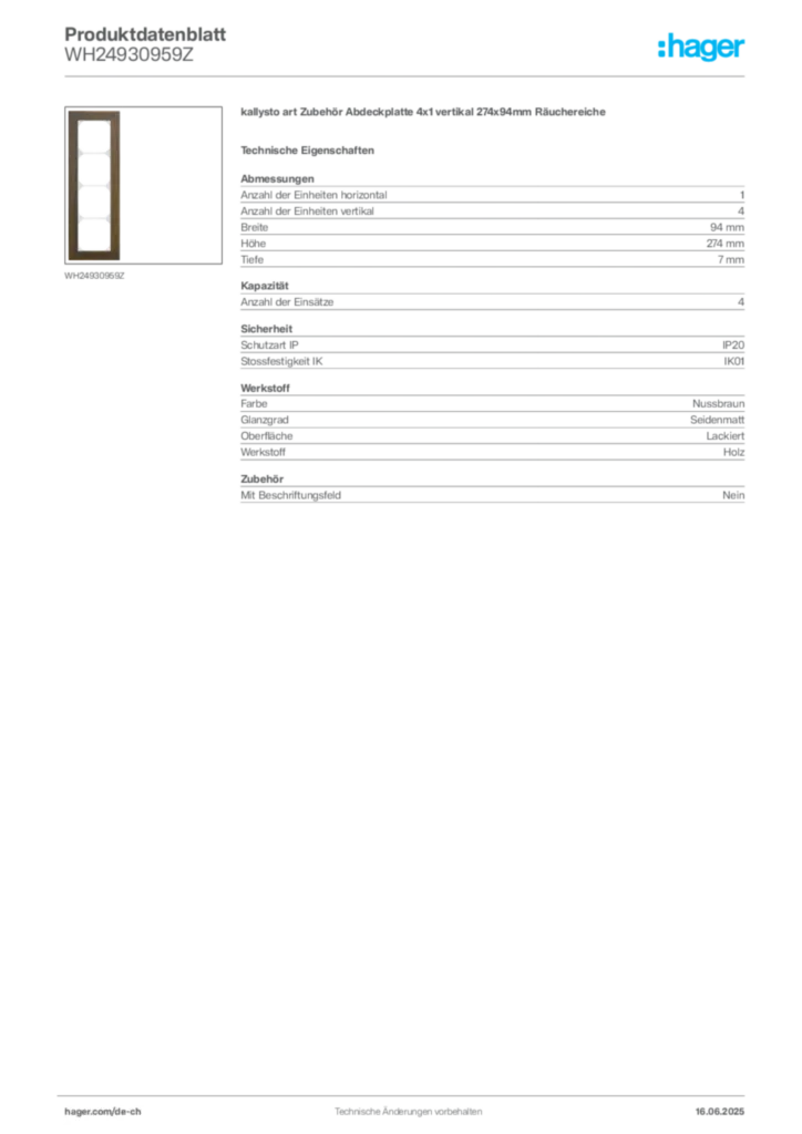 Bild Hager Produktdatenblatt WH24930959Z | Hager Schweiz