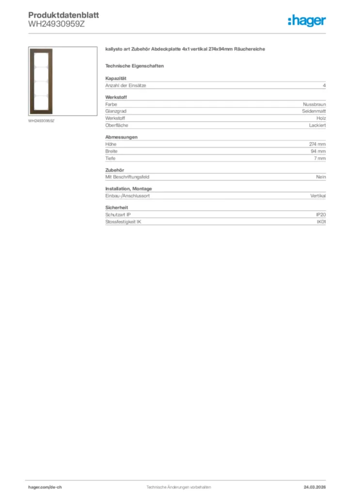 Bild Hager Produktdatenblatt WH24930959Z | Hager Schweiz