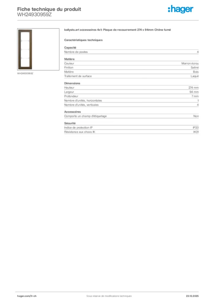 Image Hager Fiche technique du produit WH24930959Z | Hager Suisse