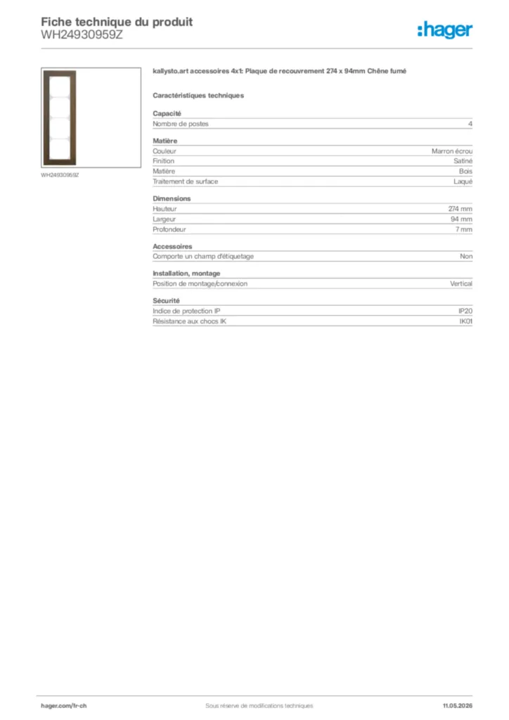 Image Hager Fiche technique du produit WH24930959Z | Hager Suisse