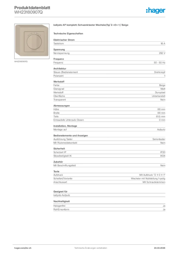 Bild Hager Produktdatenblatt WH23180907Q | Hager Schweiz