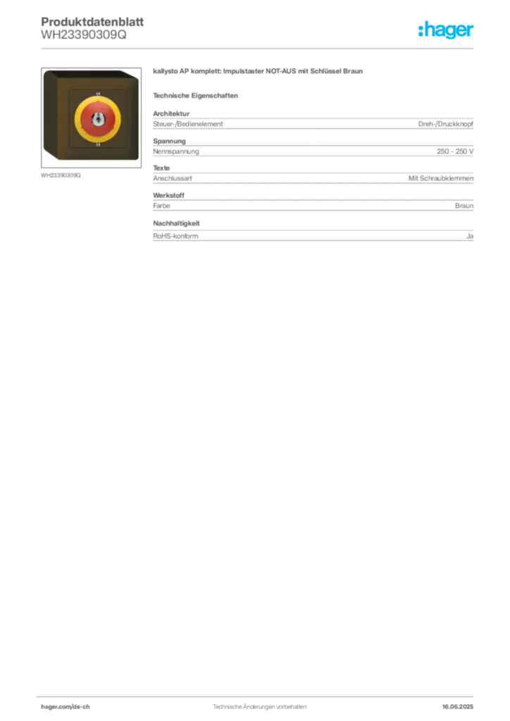 Bild Hager Produktdatenblatt WH23390309Q | Hager Schweiz