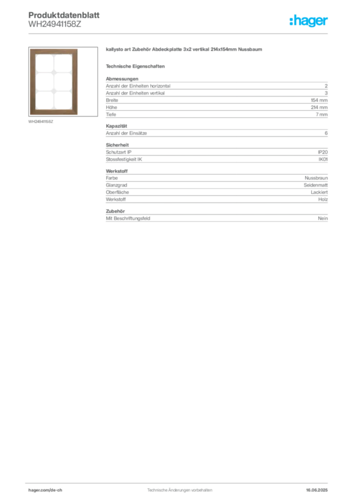 Bild Hager Produktdatenblatt WH24941158Z | Hager Schweiz