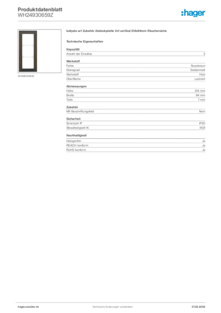 Bild Hager Produktdatenblatt WH24930659Z | Hager Schweiz