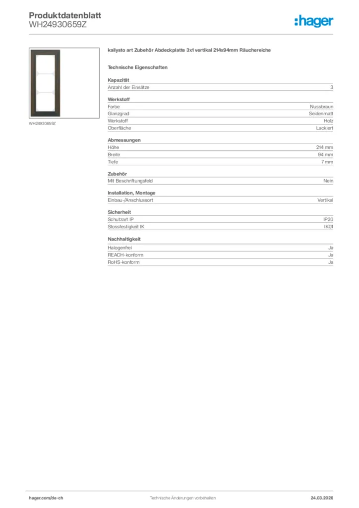 Bild Hager Produktdatenblatt WH24930659Z | Hager Schweiz