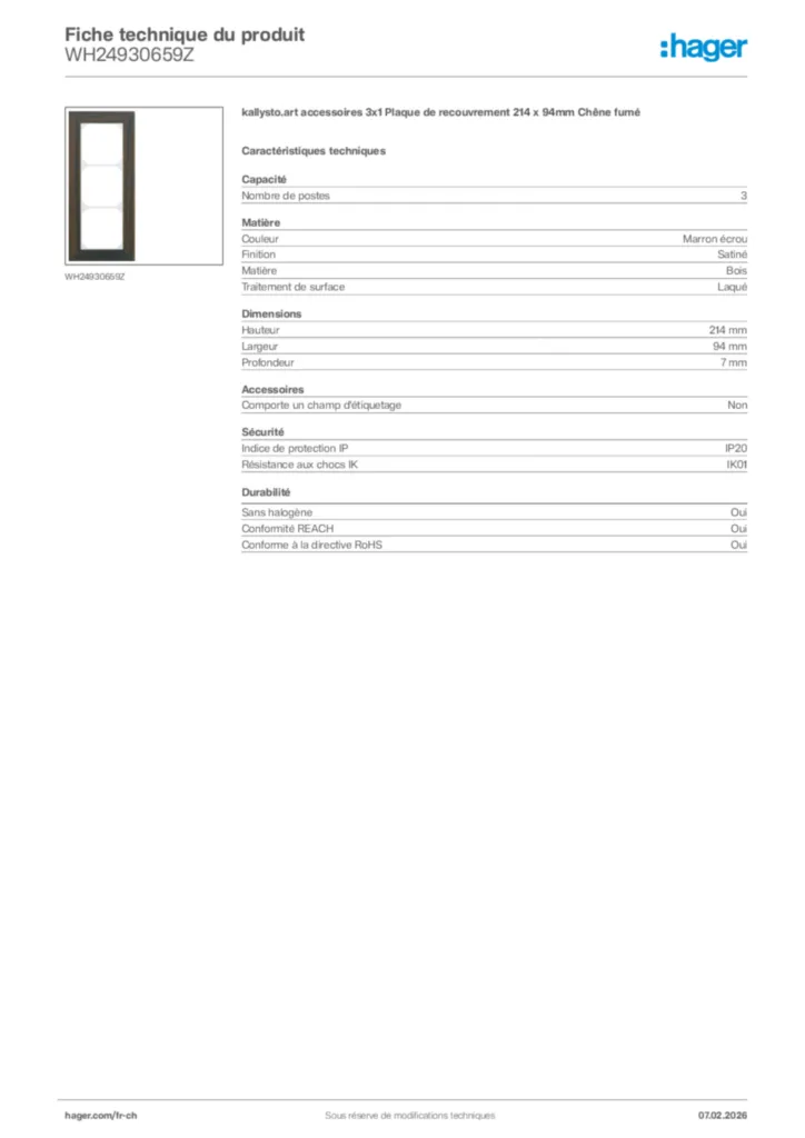 Image Hager Fiche technique du produit WH24930659Z | Hager Suisse