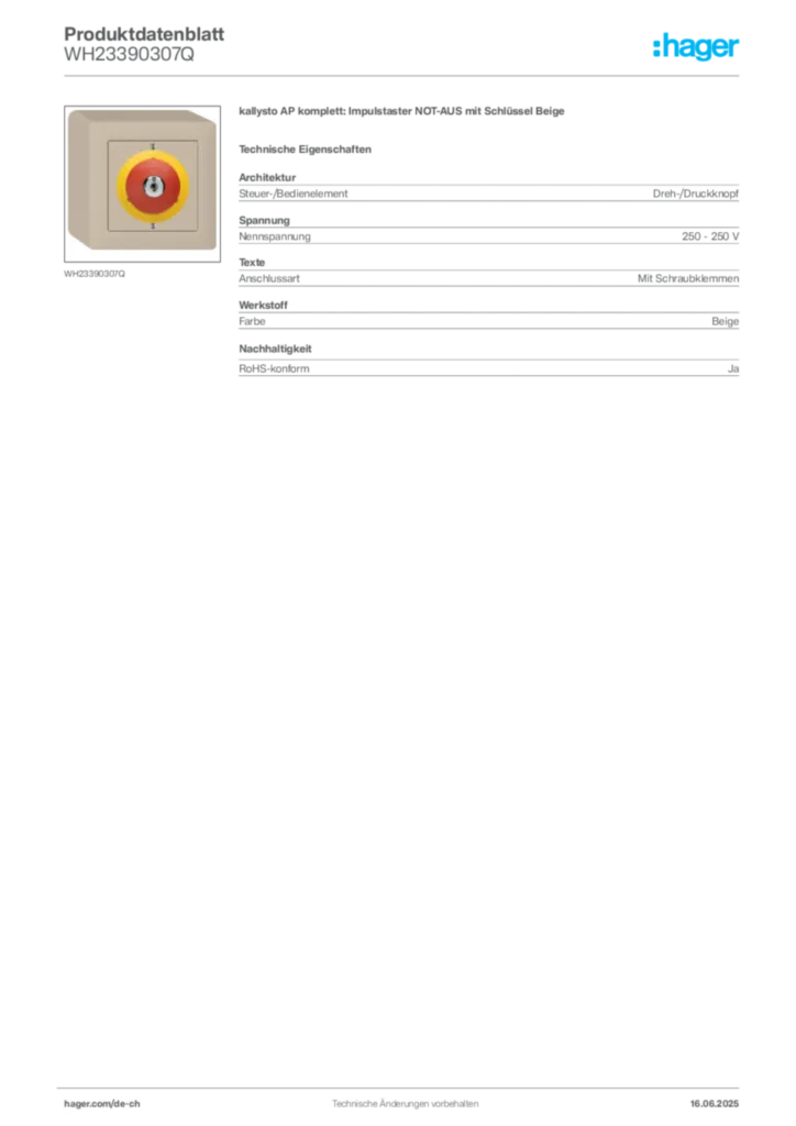 Bild Hager Produktdatenblatt WH23390307Q | Hager Schweiz