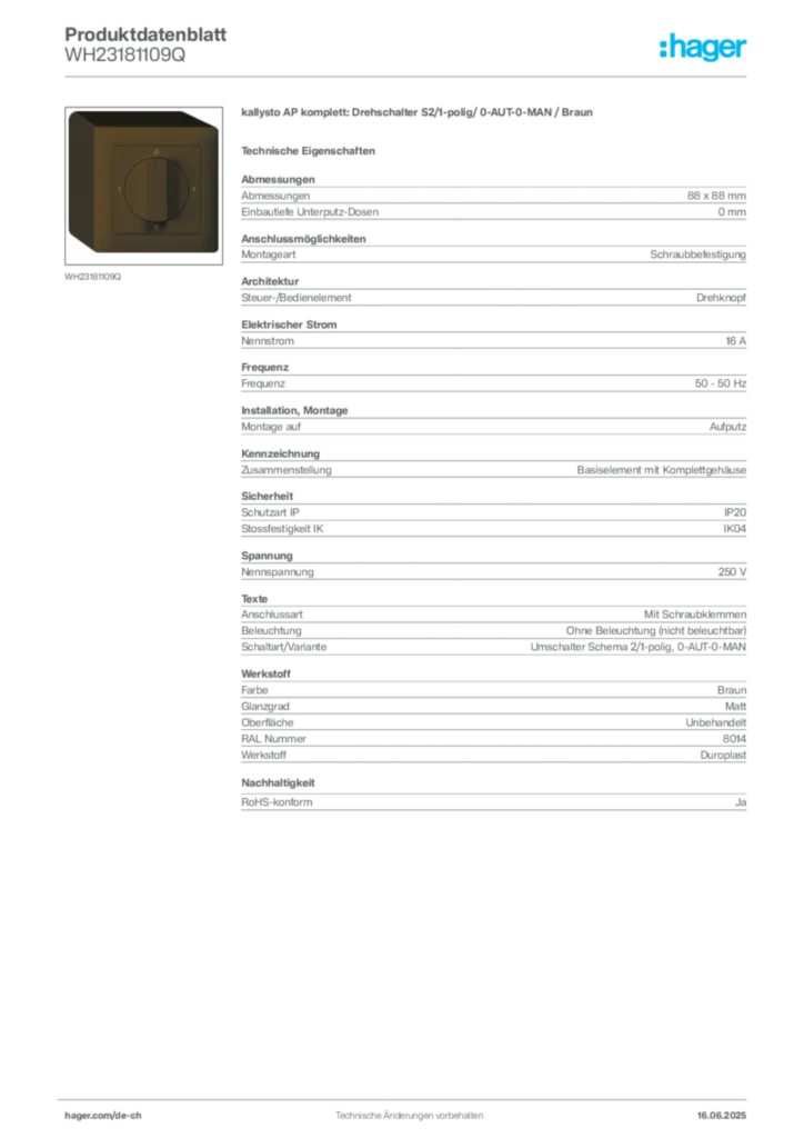 Bild Hager Produktdatenblatt WH23181109Q | Hager Schweiz
