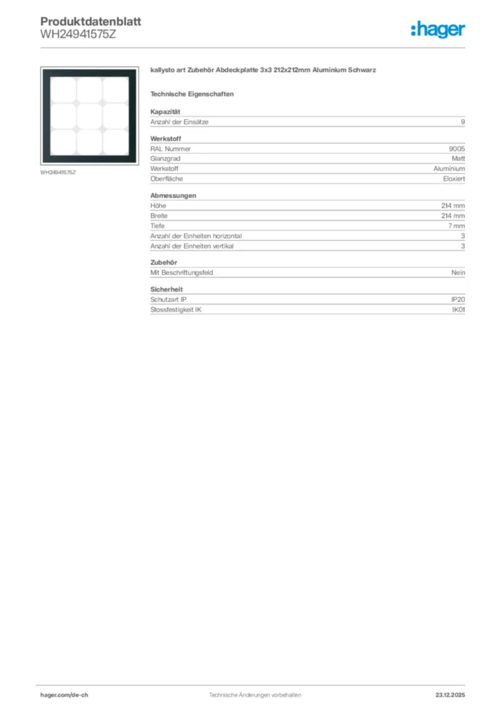 Bild Hager Produktdatenblatt WH24941575Z | Hager Schweiz