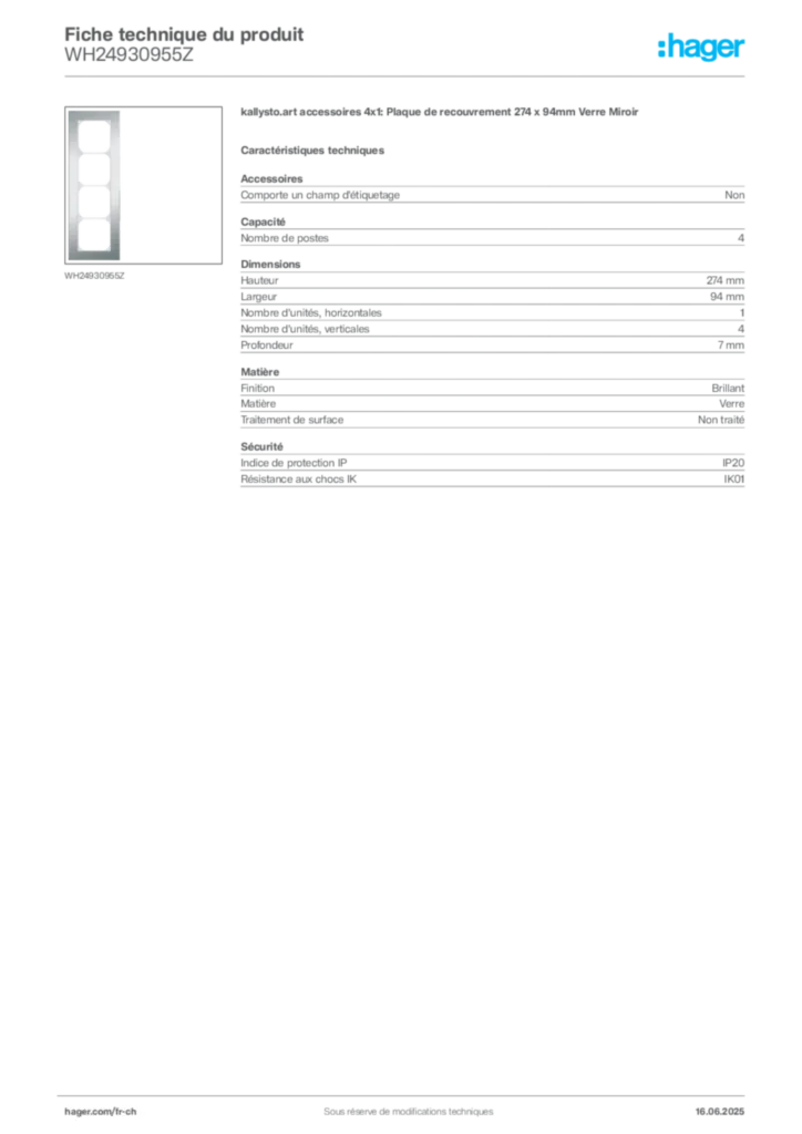 Image Hager Fiche technique du produit WH24930955Z | Hager Suisse