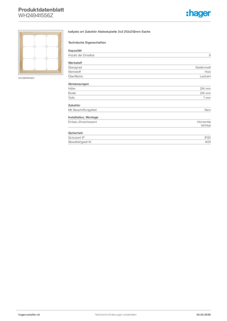 Bild Hager Produktdatenblatt WH24941556Z | Hager Schweiz