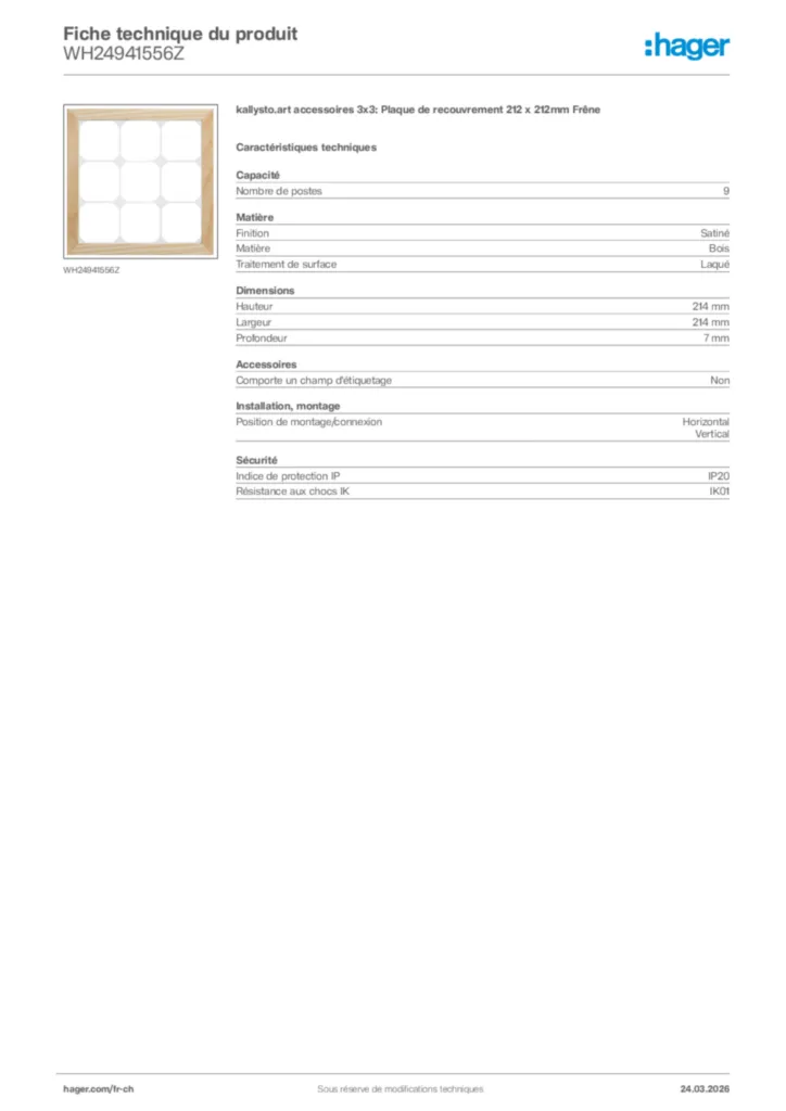 Image Hager Fiche technique du produit WH24941556Z | Hager Suisse