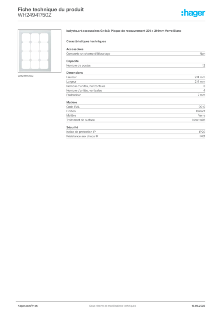 Image Hager Fiche technique du produit WH24941750Z | Hager Suisse