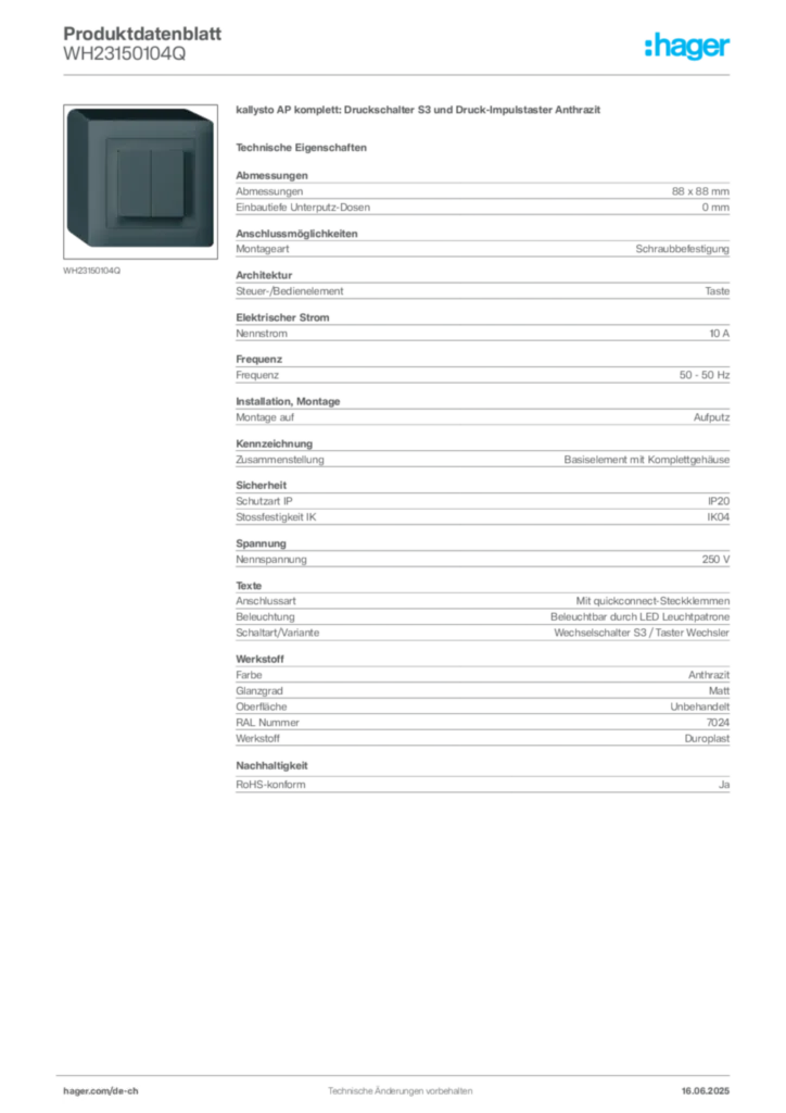 Bild Hager Produktdatenblatt WH23150104Q | Hager Schweiz