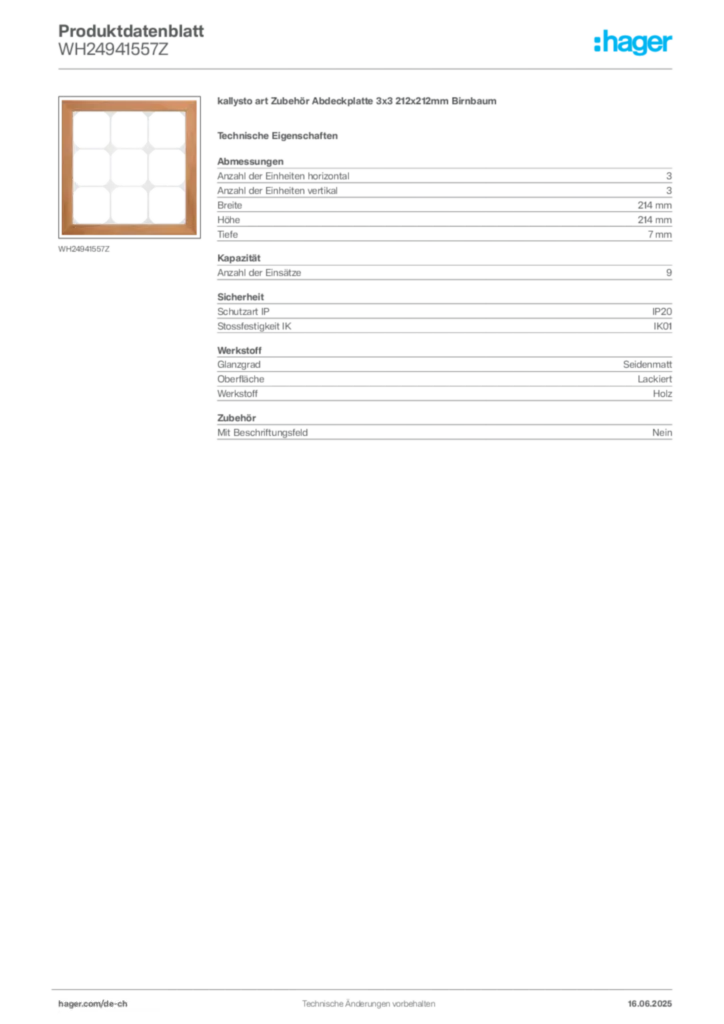 Bild Hager Produktdatenblatt WH24941557Z | Hager Schweiz