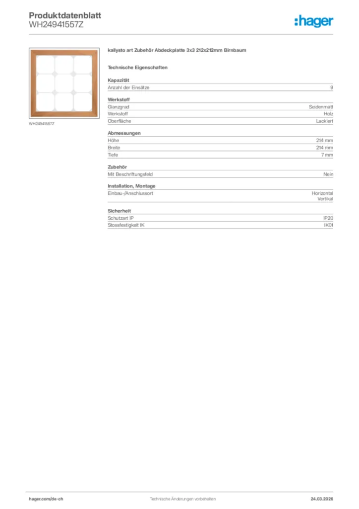 Bild Hager Produktdatenblatt WH24941557Z | Hager Schweiz