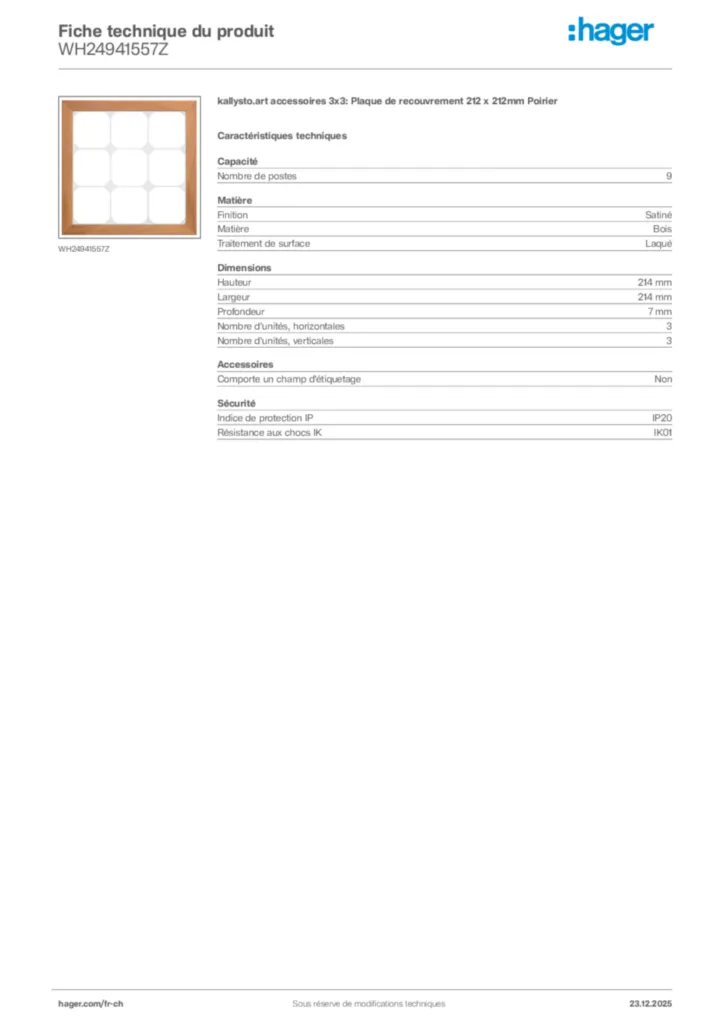 Image Hager Fiche technique du produit WH24941557Z | Hager Suisse