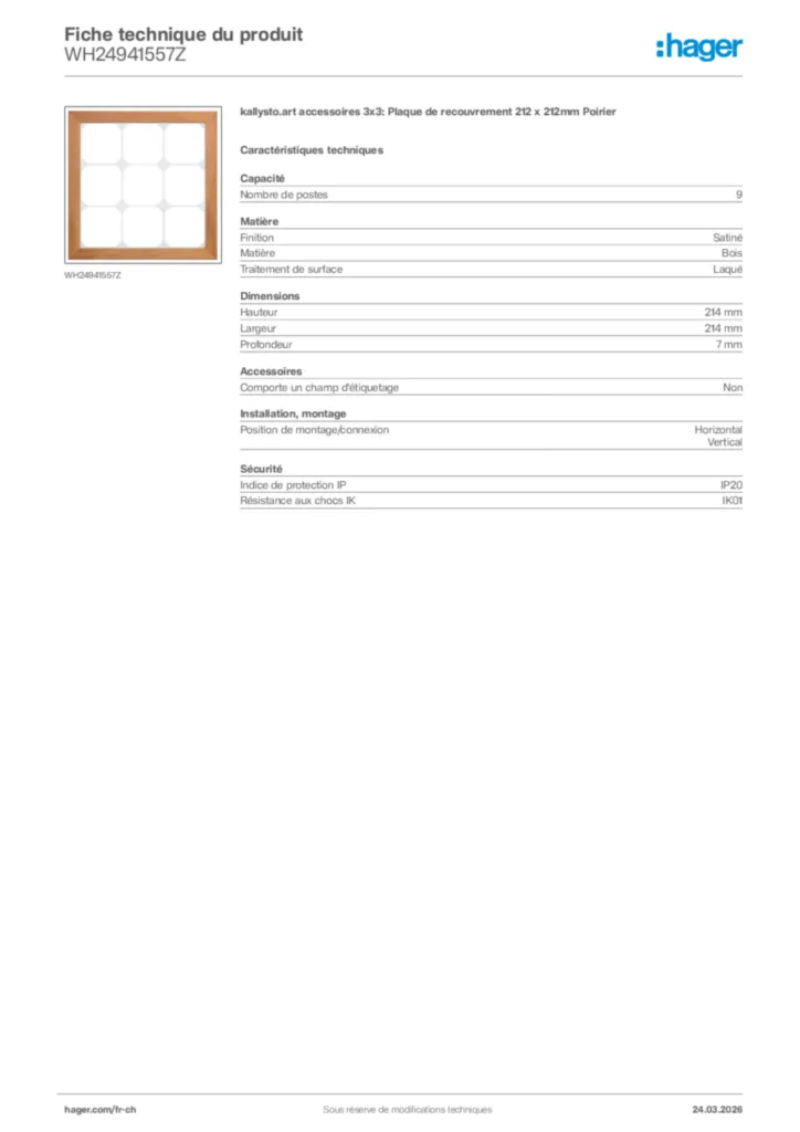 Image Hager Fiche technique du produit WH24941557Z | Hager Suisse