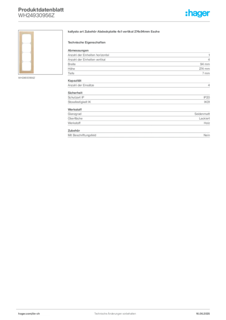 Bild Hager Produktdatenblatt WH24930956Z | Hager Schweiz