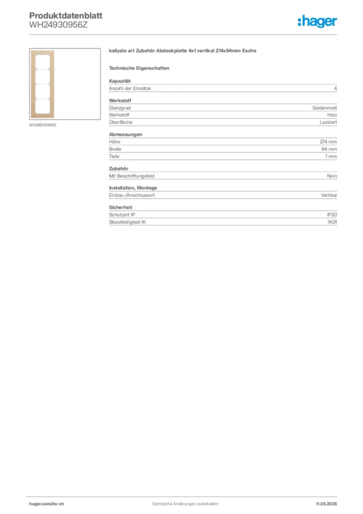 Bild Hager Produktdatenblatt WH24930956Z | Hager Schweiz