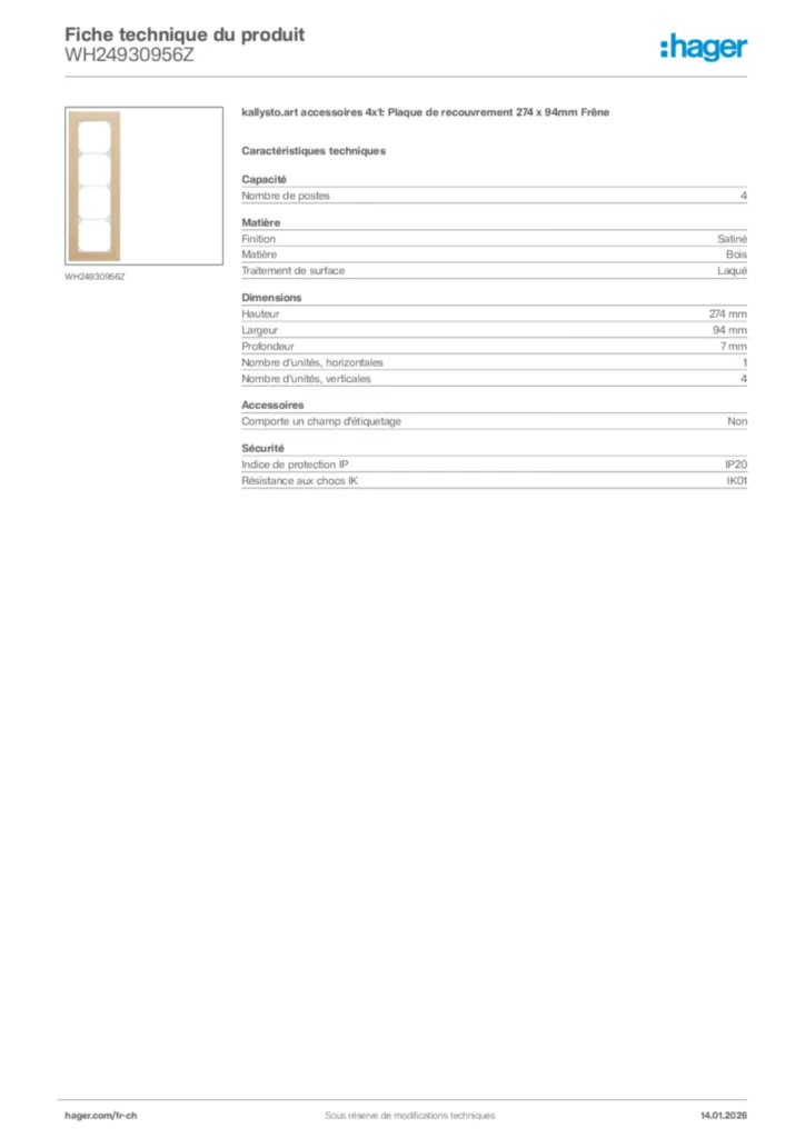 Image Hager Fiche technique du produit WH24930956Z | Hager Suisse