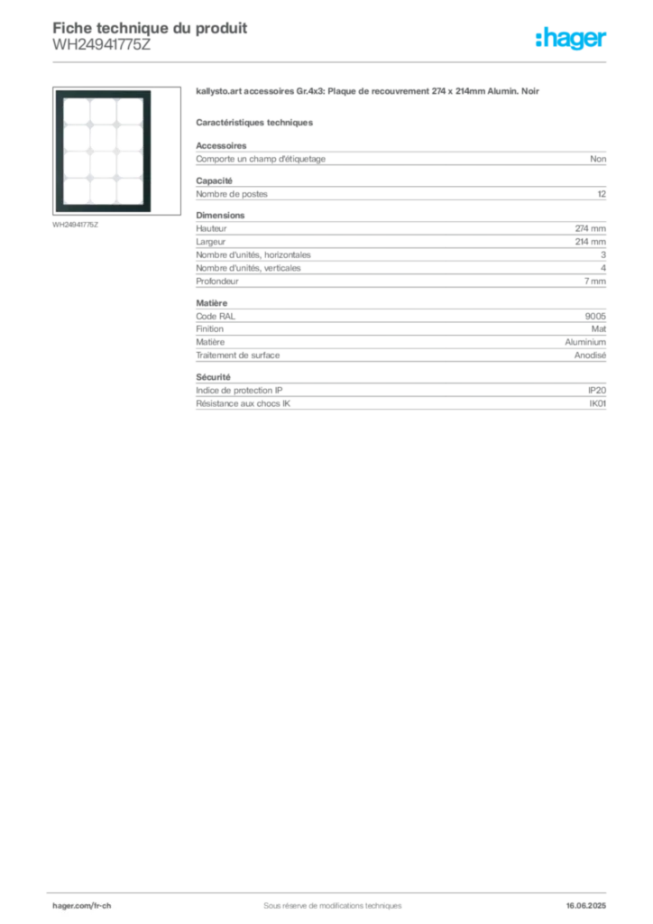 Image Hager Fiche technique du produit WH24941775Z | Hager Suisse