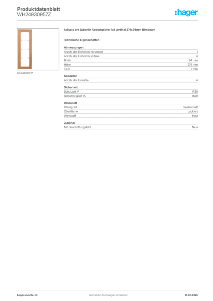 Bild Hager Produktdatenblatt WH24930957Z | Hager Schweiz