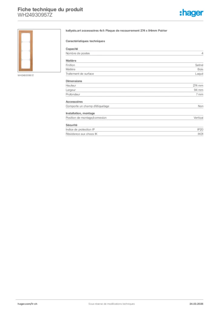 Image Hager Fiche technique du produit WH24930957Z | Hager Suisse