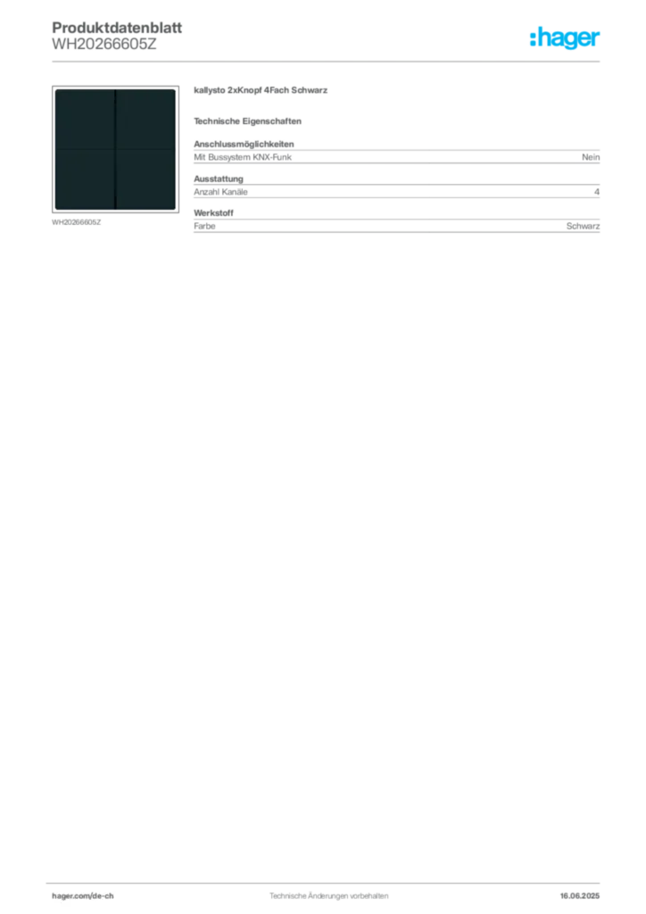 Bild Hager Produktdatenblatt WH20266605Z | Hager Schweiz