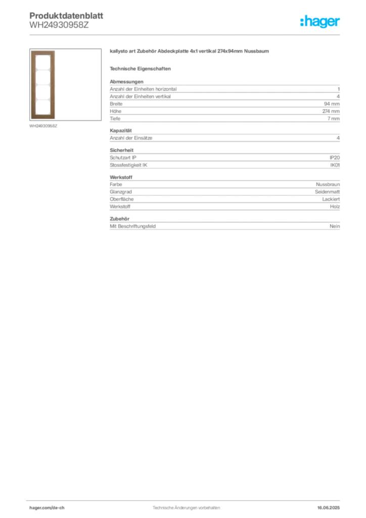 Bild Hager Produktdatenblatt WH24930958Z | Hager Schweiz